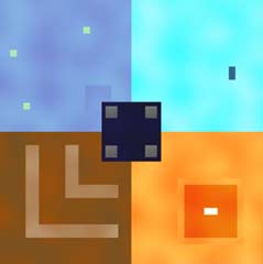 The game plan, clockwise - water, air, fire and earth. The big bad nasty machine is at the centre